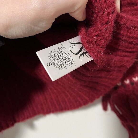 LoveShackFancy Atlas Fringe Crop Red Baby Alpaca Wool Blend Sweater Size‎ Small - Picture 6 of 9